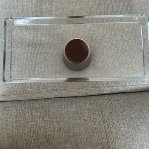 Glass Rectangular Tray with Brown wood base